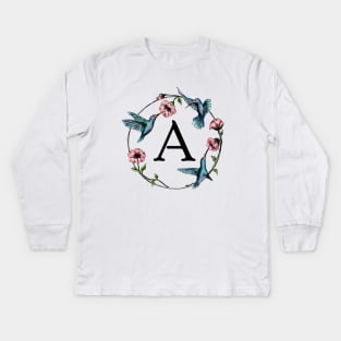 Monogram Frame Hummingbirds Letter A Kids Long Sleeve T-Shirt